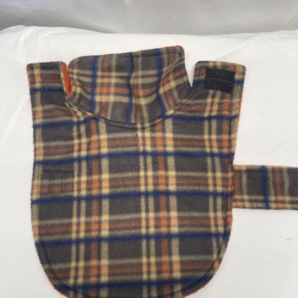 Dog Sweater Coat Jacket Vest Plaid Fleece Solid REVERSIBLE Small 12.5” Long EUC